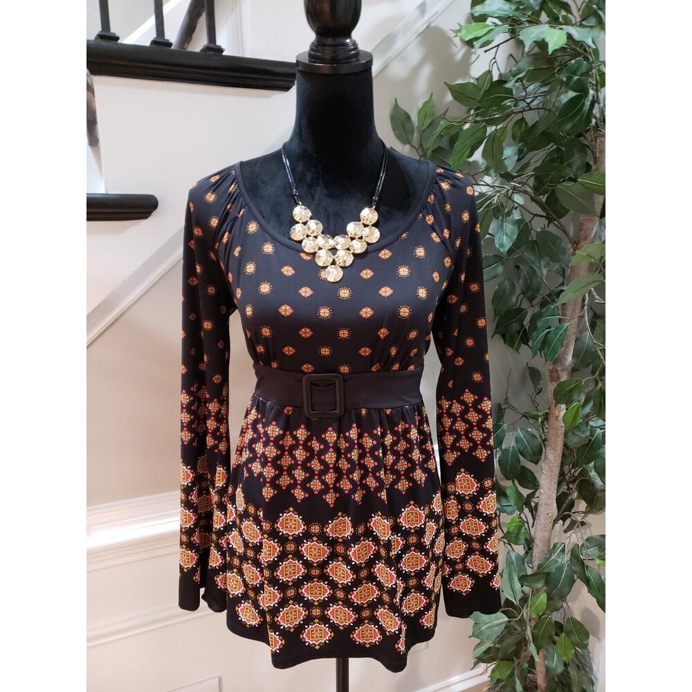 International Concepts Women Black Polyester Round Neck Long Sleeve Top Blouse M